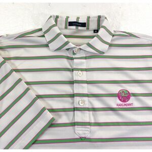 Turtleson Men's Performance Course Logo Green Pink Stripe Golf Polo Shirt Medium